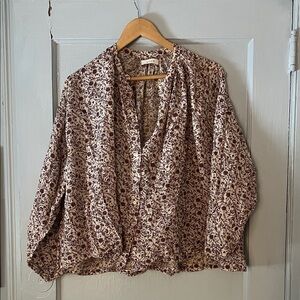 Doen Burgundy Floral Blouse Small